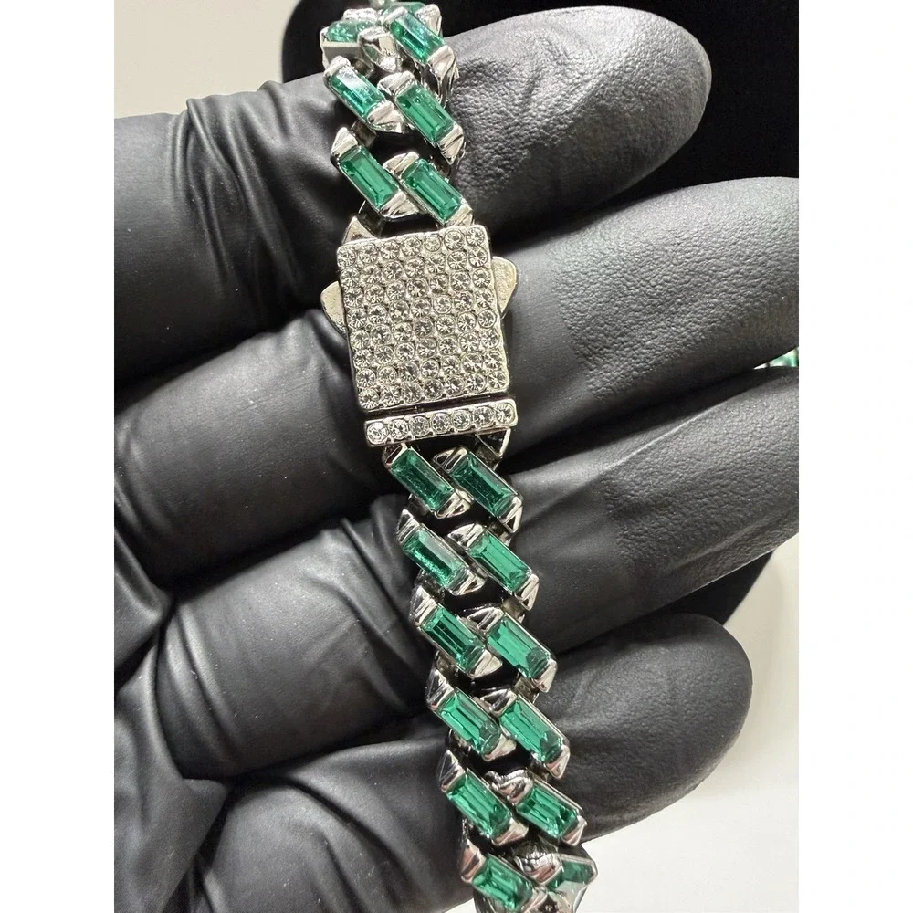 green iced out cuban necklace & bracelet, you get both, sizes 18 & 8 11.5mm